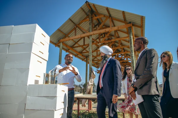 Visitors inspecting hives at an apiary