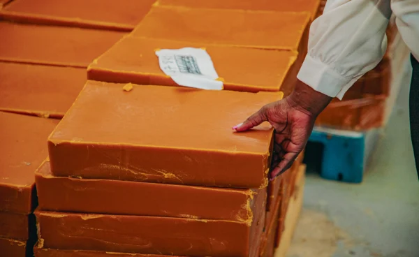 Bars of soap at a production facility