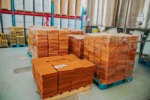 Packaged goods stacked on pallets ready for dispatch